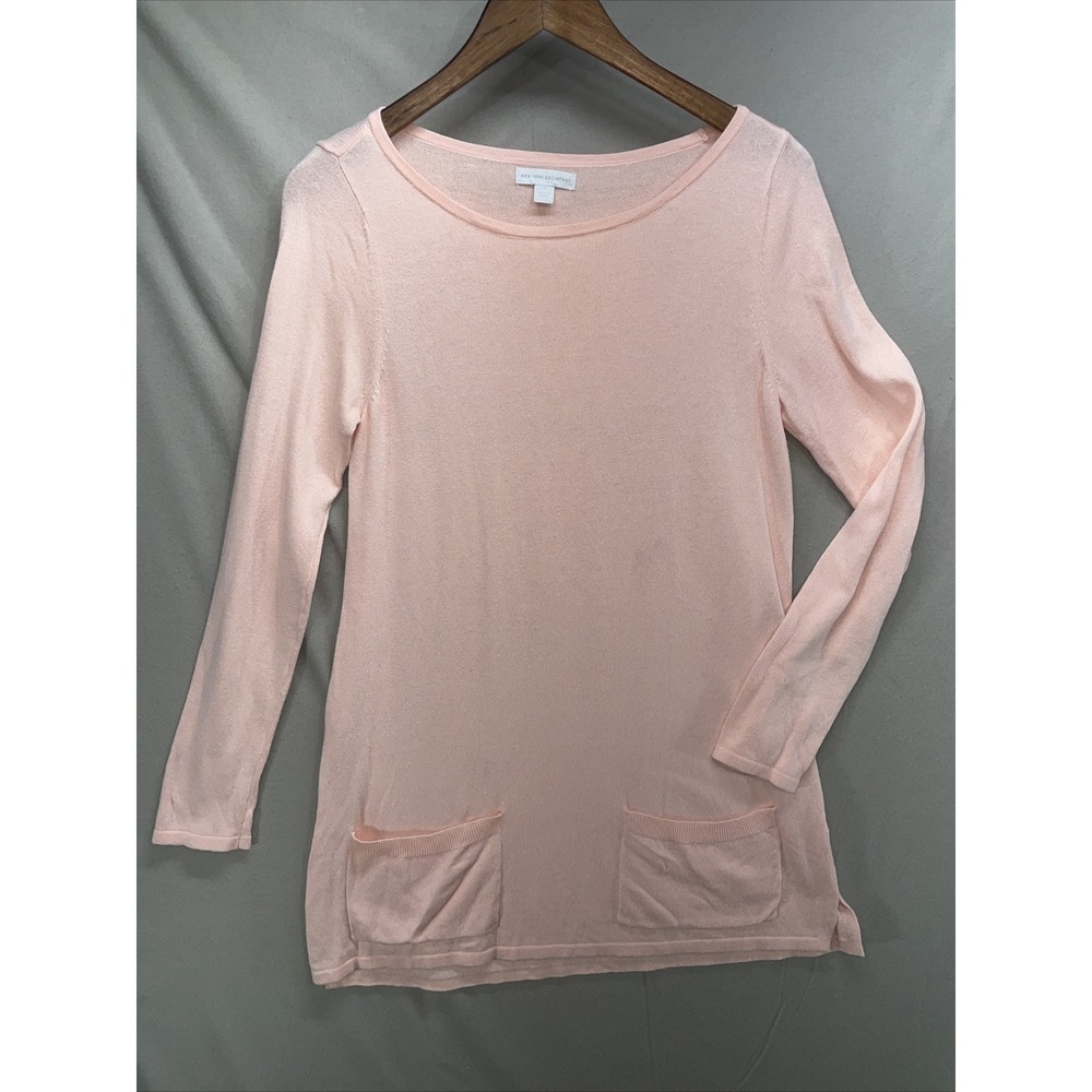 New York & Company Women's XS Long Sleeve Cotton Blend Dress Light Pink